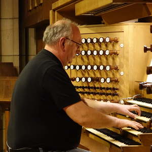 Domorganist Wolfgang Kreuzhuber an der Rudigierorgel