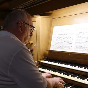 Domorganist Wolfgang Kreuzhuber an der Rudigierorgel