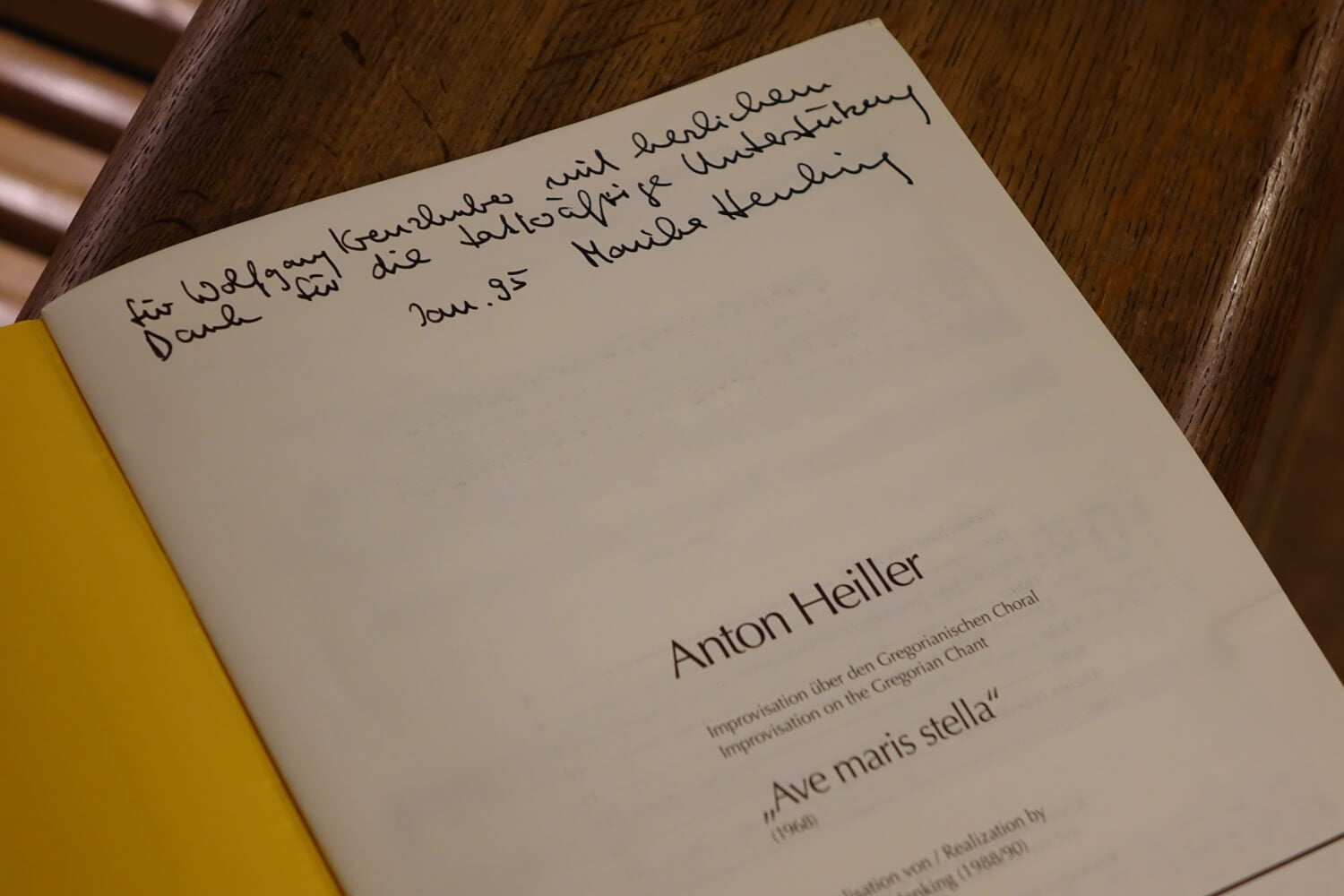 Transkription von Anton Heillers Improvisation über „Ave maris stella“ mit Widmung von Monika Henking