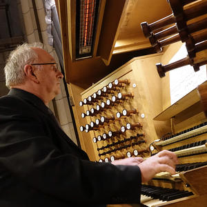 Domorganist Wolfgang Kreuzhuber an der Rudigierorgel