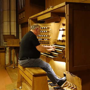 Domorganist Wolfgang Kreuzhuber an der Rudigierorgel