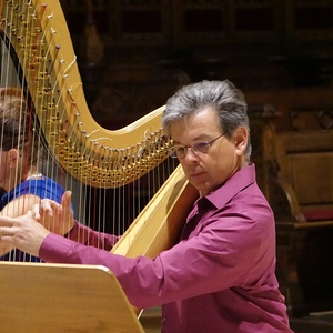 Werner Karlinger an der Harfe