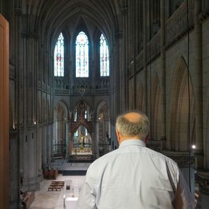 Domorganist Wolfgang Kreuzhuber auf der Orgelempore