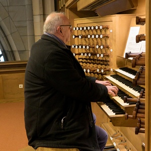 Domorganist Wolfgang Kreuzhuber an der Rudigierorgel