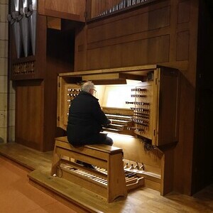 Domorganist Wolfgang Kreuzhuber an der Rudigierorgel