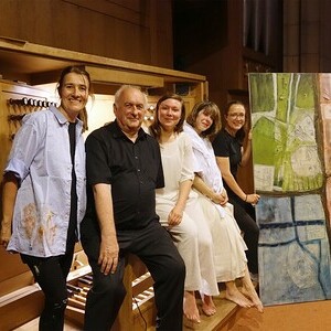 FARB:KLANG in vier Sätzen: Edith „Eche“ Wregg, Domorganist Wolfgang Kreuzhuber, Martyna Lodej, Shirin Farshbaf, Almut Wregg