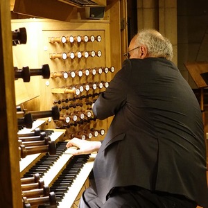 Domorganist Wolfgang Kreuzhuber an der Rudigierorgel