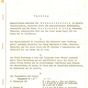 Werkvertrag über den Bau der Rudigierorgel (Seite 1)