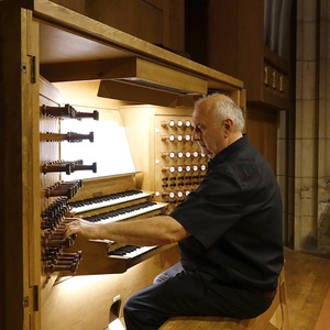 Domorganist Wolfgang Kreuzhuber an der Rudigierorgel