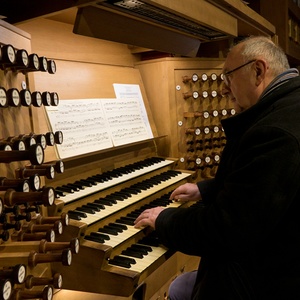 Domorganist Wolfgang Kreuzhuber an der Rudigierorgel