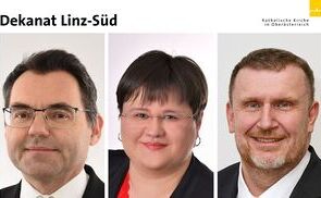 V. l.: Für das Dekanat Linz-Süd wurden  Thomas Schawinski als Pfarrer, Elisabeth Greil als Pastoralvorständin und Peter Roland als Verwaltungsvorstand ernannt.