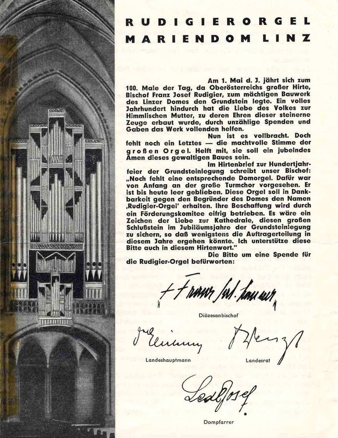 Bettelbrief von Bischof Franz Salesius Zauner (1. Mai 1962). 