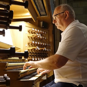 Domorganist Wolfgang Kreuzhuber an der Rudigierorgel