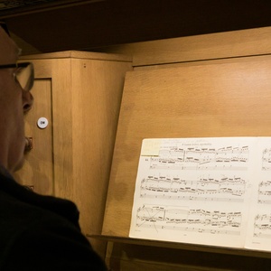 Domorganist Wolfgang Kreuzhuber an der Rudigierorgel