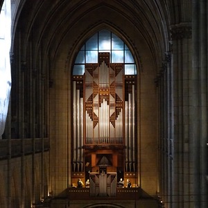 Blechbläserquartett der Dommusik Linz auf der Orgelempore der Rudigierorgel