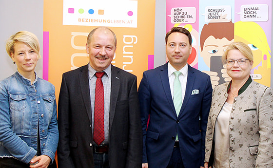 Pressekonferenz zum Tag der Familie 2018: Lanzerstorfer-Holnzer, Lugmayr, Haimbuchner, Breitwieser.
