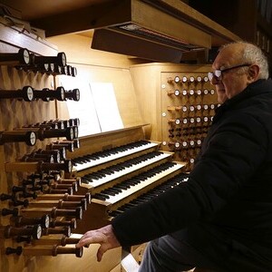 Domorganist Wolfgang Kreuzhuber an der Rudigierorgel