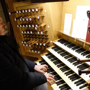 Domorganist Wolfgang Kreuzhuber an der Rudigierorgel