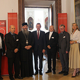 (v.l). Moderator H. Obermayr, Superintendent G. Lehner, A. Ćilerdžić, Bischof der Serbisch-orthodoxen Kirche Österreich-Schweiz-Italien, LH T. Stelzer, L. Német, Erzbischof von Belgrad, Bischof M. Scheuer, H. Eder (KU Linz), C. Niemand (Rektor KU)