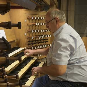 Domorganist Wolfgang Kreuzhuber an der Rudigierorgel