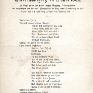 Textblatt (Linz, 1862): Fest-Cantate zur Grundsteinlegung am 1. Mai 1862. (Quelle: urn:nbn:at:AT-OOeLB-3602905)