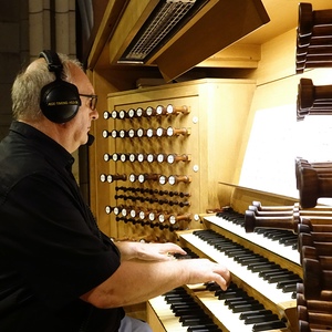 Domorganist Wolfgang Kreuzhuber an der Rudigierorgel