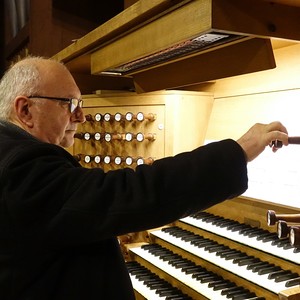 Domorganist Wolfgang Kreuzhuber an der Rudigierorgel