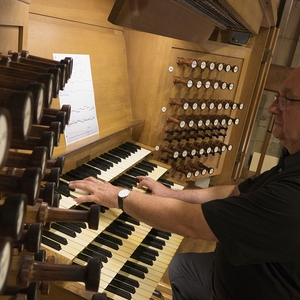 Domorganist Wolfgang Kreuzhuber an der Rudigierorgel