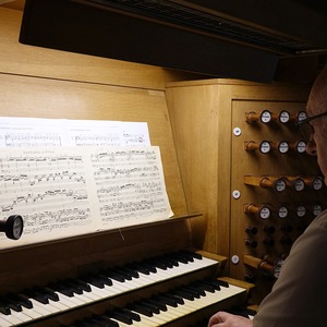 Domorganist Wolfgang Kreuzhuber an der Rudigierorgel