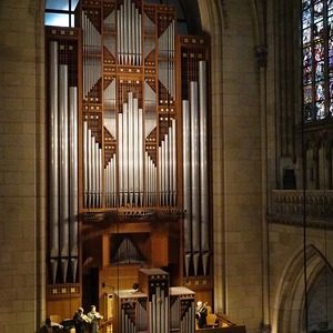 Blechbläserquartett der Dommusik Linz auf der Orgelempore der Rudigierorgel