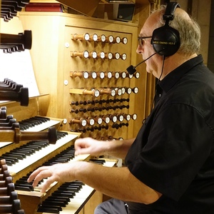 Domorganist Wolfgang Kreuzhuber an der Rudigierorgel