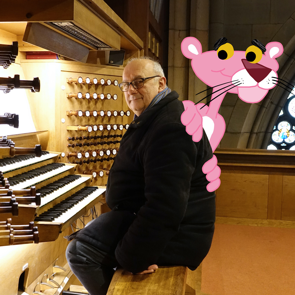 Domorganist Wolfgang Kreuzhuber an der Rudigierorgel mit Zaungast