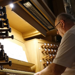 Domorganist Wolfgang Kreuzhuber an der Rudigierorgel