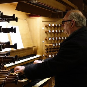 Domorganist Wolfgang Kreuzhuber an der Rudigierorgel